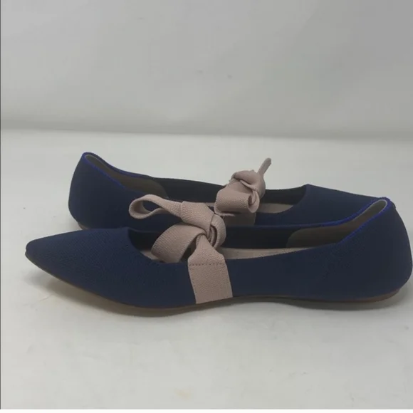 Rothy's Sapphire Blue Mary Jane Bow Tie Pointed Toe Flats Size 11 Brand New - Picture 2 of 5